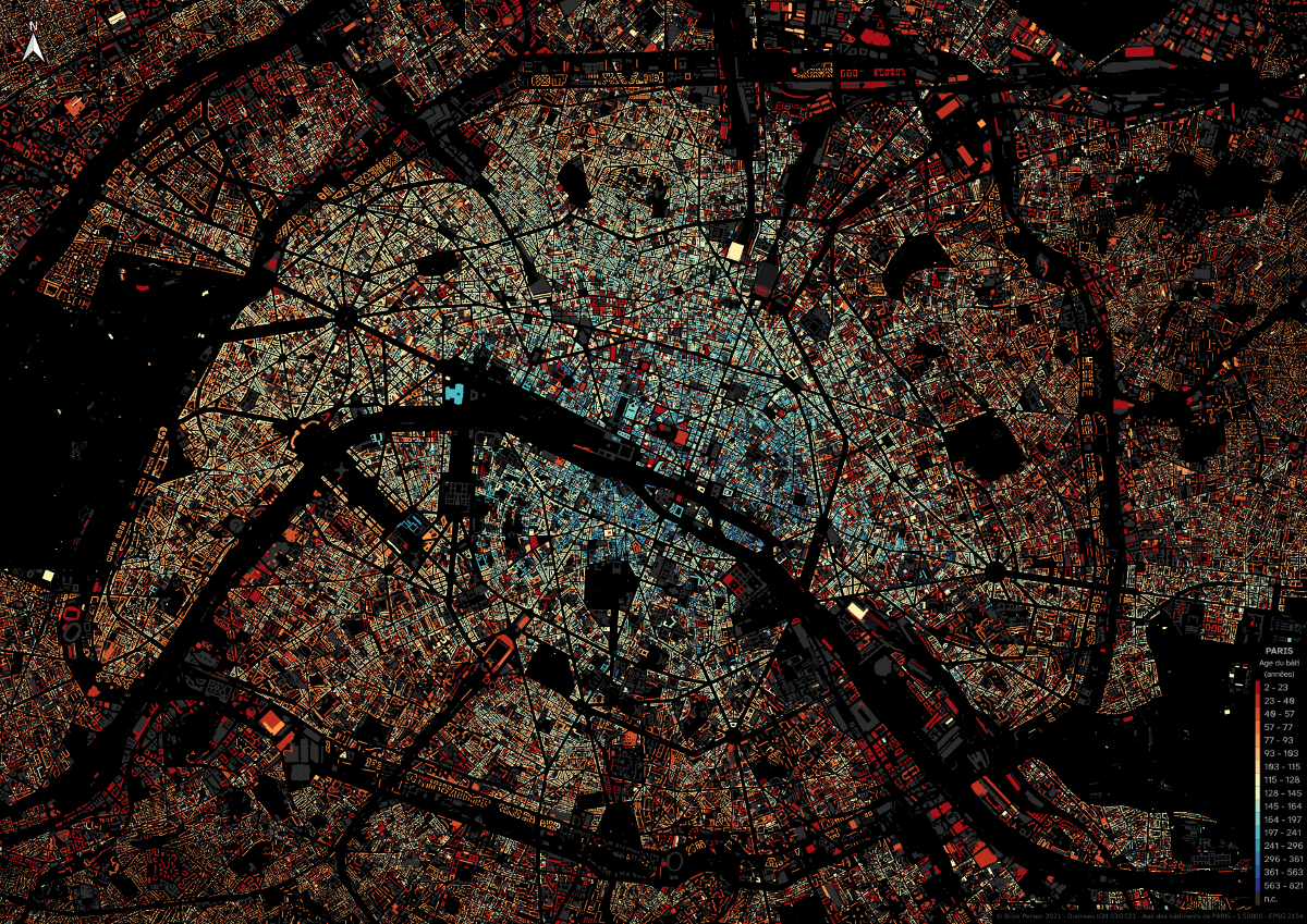 This Map Shows the Age of Every Building in Paris, France